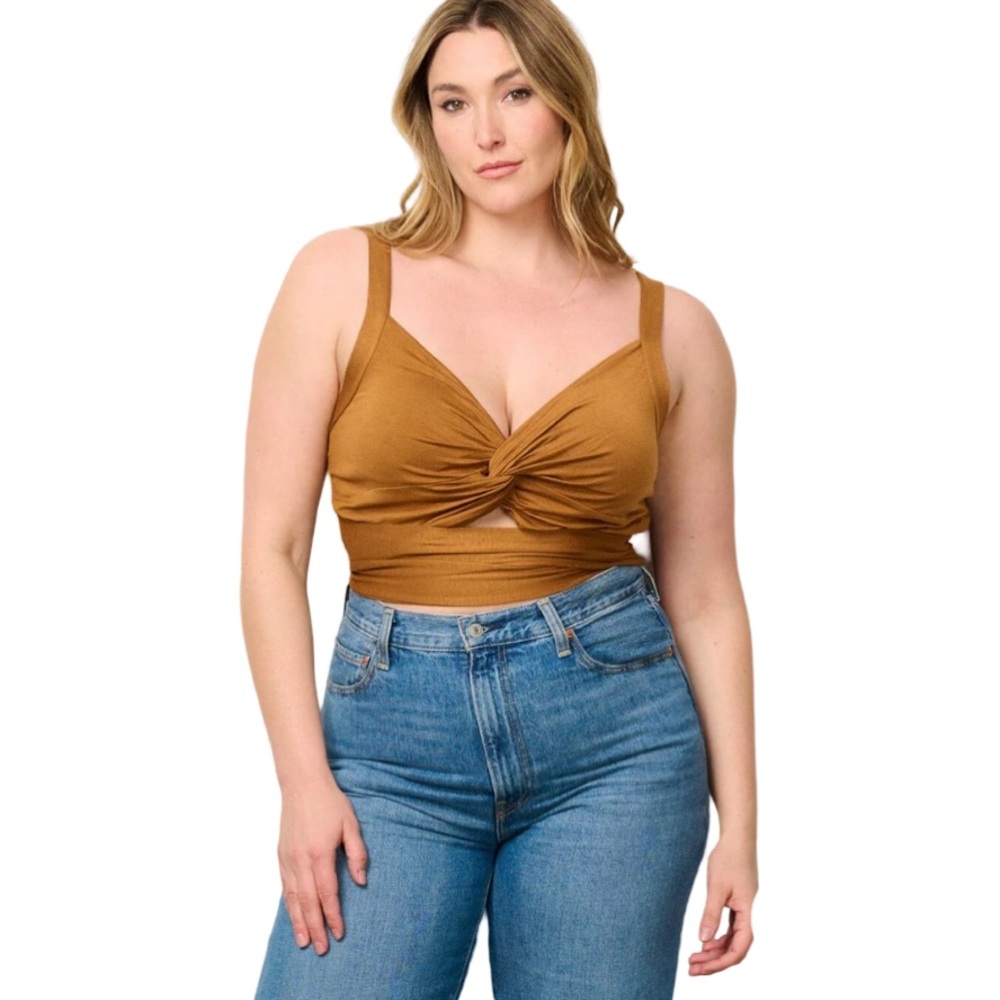 PLUS SIZE SLEEVELESS V-NECK TIE CROP TOP NWOT